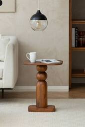 MH London Solid Mango Wood Sculptural Side Table, Bedside End Table for Living Room & Bedroom - Vita in Walnut - thumbnail 3
