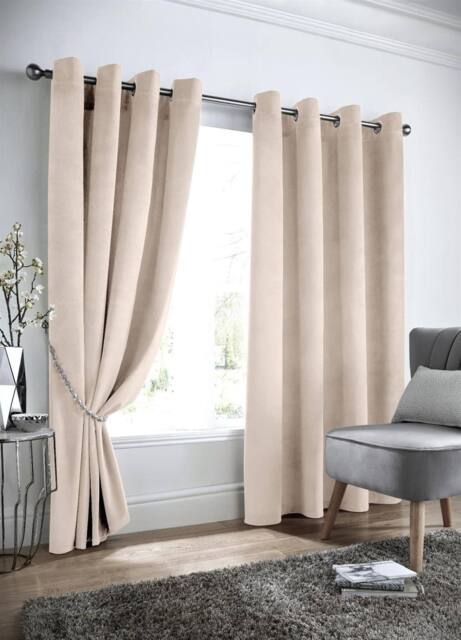 Luxury Living Velvet Thermal Blackout Eyelet Curtains Ready Made Pair in Cream - Size: 168 cm width x 229 cm drop - image 1