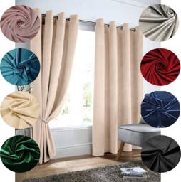 Luxury Living Velvet Thermal Blackout Eyelet Curtains Ready Made Pair in Cream - Size: 168 cm width x 229 cm drop - thumbnail 4