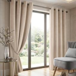 Luxury Living Velvet Thermal Blackout Eyelet Curtains Ready Made Pair in Cream - Size: 168 cm width x 229 cm drop - thumbnail 7