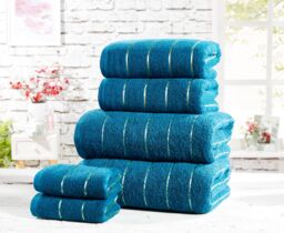 Rapport Home Sandringham Stripe Pure Cotton Towels in Teal - thumbnail 1