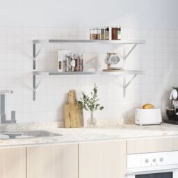Berkfield Home Wall Shelves 2 pcs 100x40 cm Silver Stainless Steel - thumbnail 3
