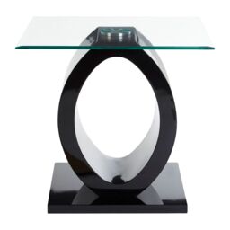 Orsina Modern O Shaped Wooden Side Table, Glass Top Wood Side Table, Black Bedside Table, Tempered Glass Side Table - thumbnail 7