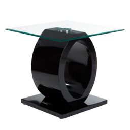 Orsina Modern O Shaped Wooden Side Table, Glass Top Wood Side Table, Black Bedside Table, Tempered Glass Side Table - thumbnail 2