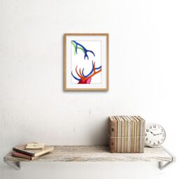 "Artery8 Wall Art Print Bright Colourful Scottish Wildlife Deer Antlers Framed Art in Beige - Size: W7"" x H9""" - thumbnail 2