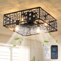 Garwarm 7- Blade 50cm Ceiling Fan with Remote Control & Light Kit Included in Black