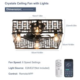 Garwarm 7- Blade 50cm Ceiling Fan with Remote Control & Light Kit Included in Black - thumbnail 5