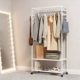 KORVIXA White Clothes Rail Coat Rack Bamboo Garment - Size: 500mm - thumbnail 3