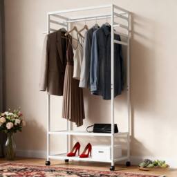 KORVIXA White Clothes Rail Coat Rack Bamboo Garment - Size: 500mm - thumbnail 5