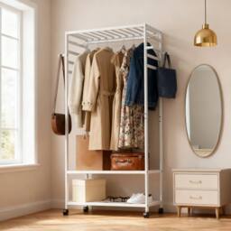 KORVIXA White Clothes Rail Coat Rack Bamboo Garment - Size: 500mm - thumbnail 4