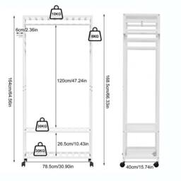 KORVIXA White Clothes Rail Coat Rack Bamboo Garment - Size: 500mm - thumbnail 2