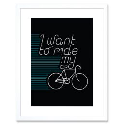 "Artery8 Wall Art Print I Want to Ride My Bike Artwork Framed 9X7 Inch in White - Size: W7"" x H9""" - thumbnail 1