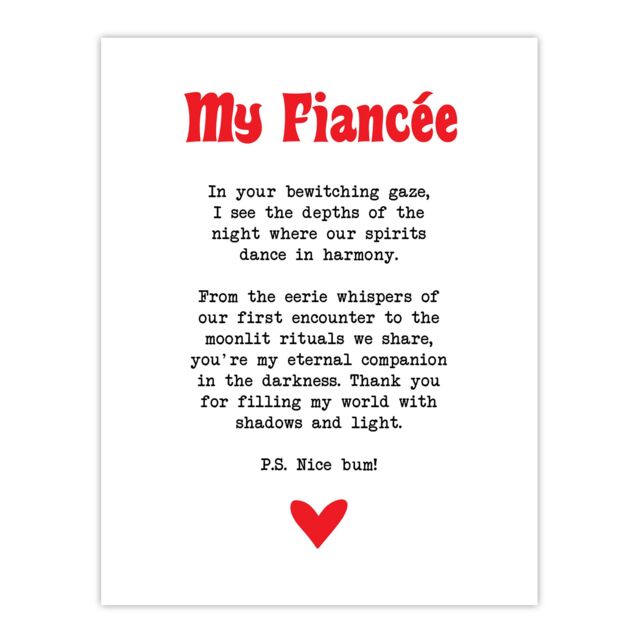 "Artery8 Love Poem Goth Fiancée Romantic Poetry Fun Wall Art Print in White - Size: W24"" x H32""" - image 1