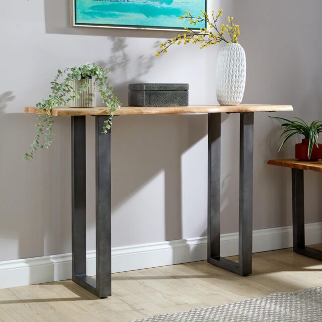 Home Source Live Edge Console Table Solid 26mm Acacia Top Black Metal Legs Home Furniture in Natural - image 1