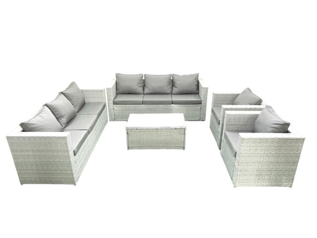 Fimous Outdoor Rattan Sofa Garden Furniture Set with 2 Armchairs Oblong Coffee Table Light Grey Mixed - image 1