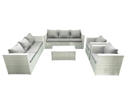 Fimous Outdoor Rattan Sofa Garden Furniture Set with 2 Armchairs Oblong Coffee Table Light Grey Mixed - thumbnail 1