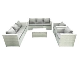Fimous Outdoor Rattan Sofa Garden Furniture Set with 2 Armchairs Oblong Coffee Table Light Grey Mixed - thumbnail 2