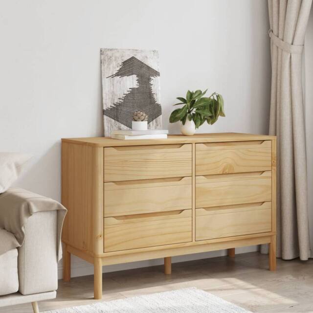 Berkfield Home Beautiful Chest of Drawers FLORO Wax Brown Solid Wood Pine in Light Brown - image 1