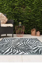 JVL Lightweight Reversible Plastic Woven Outdoor Rug 120x170cm Leaves in Grey - Size: 120 cm x 170 cm - thumbnail 1