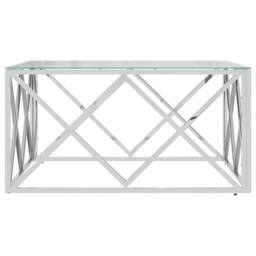 Berkfield Home Decorative Coffee Table 80x80x40 cm Stainless Steel & Glass in Silver - Size: 80 x 80 x 40 cm - thumbnail 1