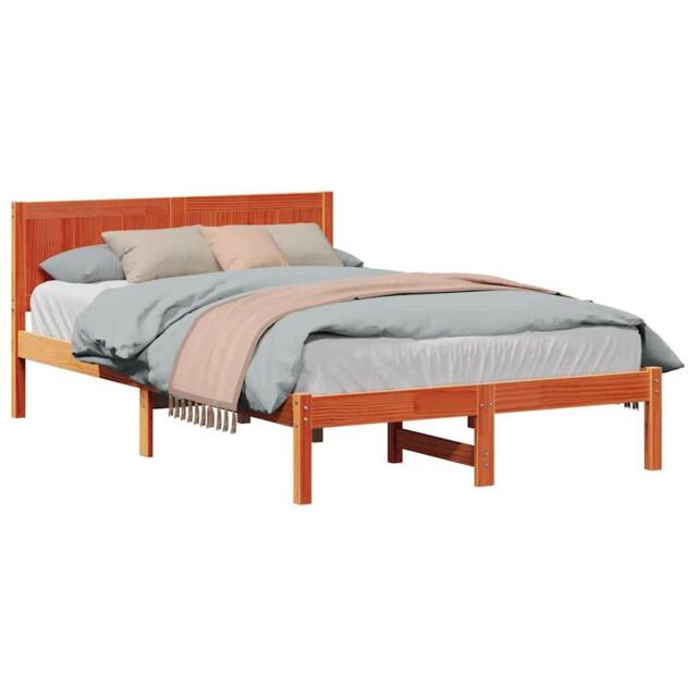 Berkfield Home Soft Wax Brown Pine Wood Bed Frame Wax brown Solid wood 135 x 190 cm - image 1
