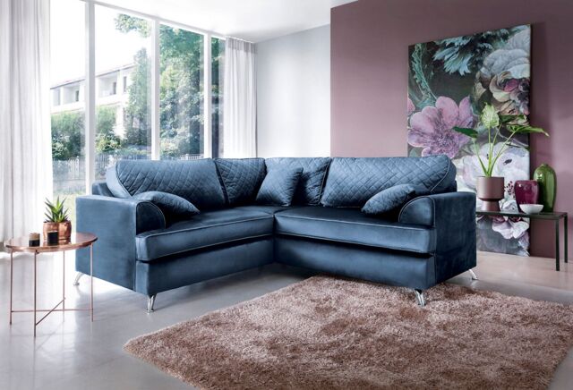 Abakus Direct Ferguson Corner Sofa Dark Blue Velvet - image 1