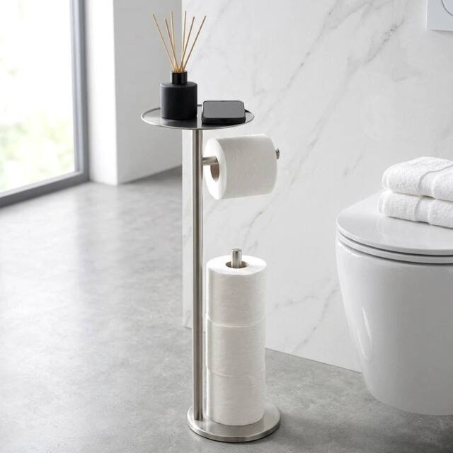 EONLION Freestanding Toilet Roll Holder Stand Silver Bathroom - image 1