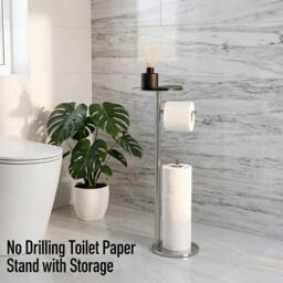 EONLION Freestanding Toilet Roll Holder Stand Silver Bathroom - thumbnail 5