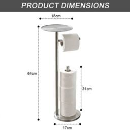 EONLION Freestanding Toilet Roll Holder Stand Silver Bathroom - thumbnail 2