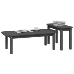 Berkfield Home 2 Piece Coffee Table Set Grey Solid Wood Pine - thumbnail 4