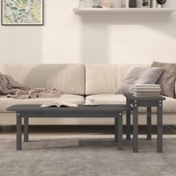 Berkfield Home 2 Piece Coffee Table Set Grey Solid Wood Pine - thumbnail 3