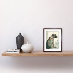 "Artery8 Wall Art Print Boxer Dog with Floral Pattern Fur Coat Modern Watercolour & Ink Artwork Framed 9X7 Inch in Brown - Size: W7"" x H9""" - thumbnail 2