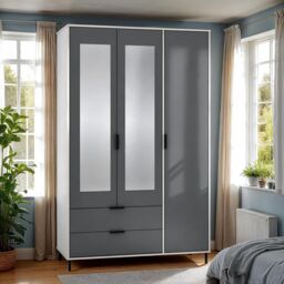 Seconique Madrid 3 Door 2 Drawer Mirrored Wardrobe in Grey - thumbnail 1