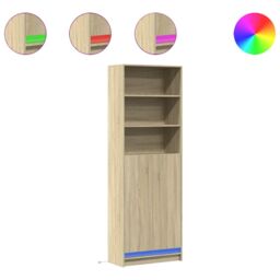 Berkfield Home Highboard with LED Sonoma Oak 69x32.5x200 cm Engineered Wood in Brown - thumbnail 2