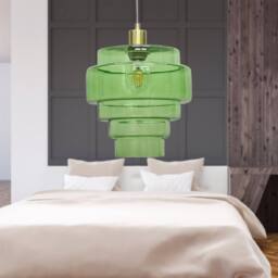 First Choice Lighting Set of 2 Benson - 5 Tier Green & Satin Brass Ceiling Pendant Lights - thumbnail 5