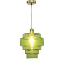 First Choice Lighting Set of 2 Benson - 5 Tier Green & Satin Brass Ceiling Pendant Lights - thumbnail 3
