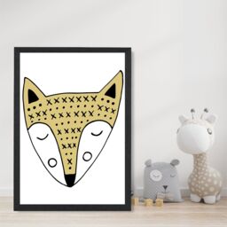 ARTZE Cute Yellow Fox Scandi Animal Framed Print SIZE: A3 with Black Frame - Size: A4 - thumbnail 2