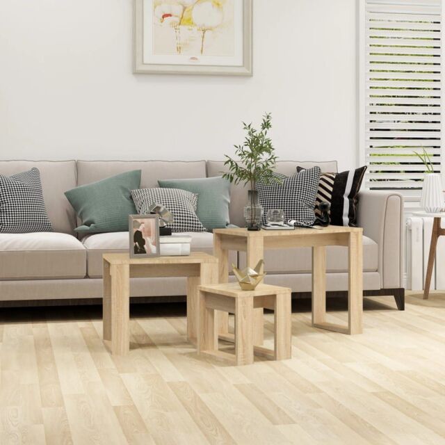 Berkfield Home Nesting Tables 3 pcs Sonoma Oak Engineered Wood in Brown - image 1