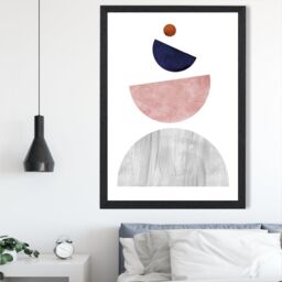 ARTZE Grey & Navy Blue Circles Mid Century Geometric Framed Print SIZE: A4 with Black Frame - thumbnail 2