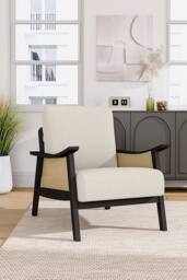 Mid-Century Modern Teddy Bear Fur Rattan & Wood Armchair in White - thumbnail 7