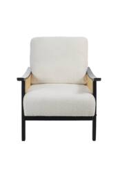 Mid-Century Modern Teddy Bear Fur Rattan & Wood Armchair in White - thumbnail 3