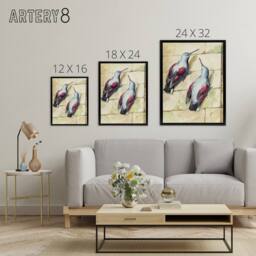 "Artery8 Two Wallcreepers Watercolour Painting Schouman Framed Canvas Wall Art in Beige - Size: W24"" x H32""" - thumbnail 4