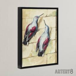 "Artery8 Two Wallcreepers Watercolour Painting Schouman Framed Canvas Wall Art in Beige - Size: W24"" x H32""" - thumbnail 2