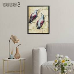 "Artery8 Two Wallcreepers Watercolour Painting Schouman Framed Canvas Wall Art in Beige - Size: W24"" x H32""" - thumbnail 3