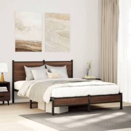 Berkfield Home Metal Bed Frame without Mattress Brown Oak 137x190 cm - thumbnail 2