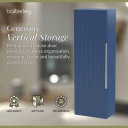 Balterley Fluted 400mm Tall Wall Hung Storage Unit with Single Soft Close Door - Blue - thumbnail 3