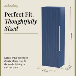Balterley Fluted 400mm Tall Wall Hung Storage Unit with Single Soft Close Door - Blue - thumbnail 5