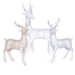 mysmartbuy Set of 3 Glitter Reindeer Ornaments - White, Silver & Gold Sparkly Shimmering Festive Christmas Xmas Figurine Home Decorations