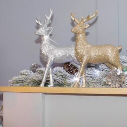 mysmartbuy Set of 3 Glitter Reindeer Ornaments - White, Silver & Gold Sparkly Shimmering Festive Christmas Xmas Figurine Home Decorations - thumbnail 6