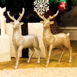 mysmartbuy Set of 3 Glitter Reindeer Ornaments - White, Silver & Gold Sparkly Shimmering Festive Christmas Xmas Figurine Home Decorations - thumbnail 2